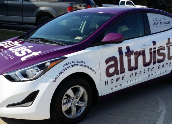 a purple and white car showcasing Car Graphics in DFW, Frisco, TX, Dallas, TX, Plano, TX, Carrollton, TX, Lewisville, TX