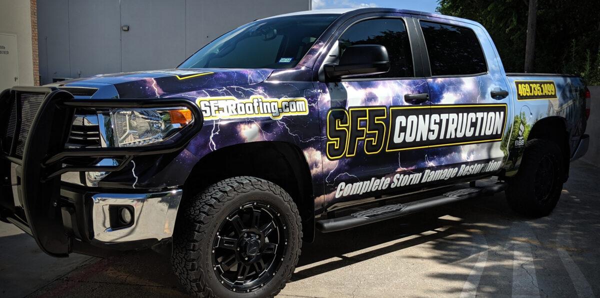 Truck with SF5 Construction Car wrap in Dallas